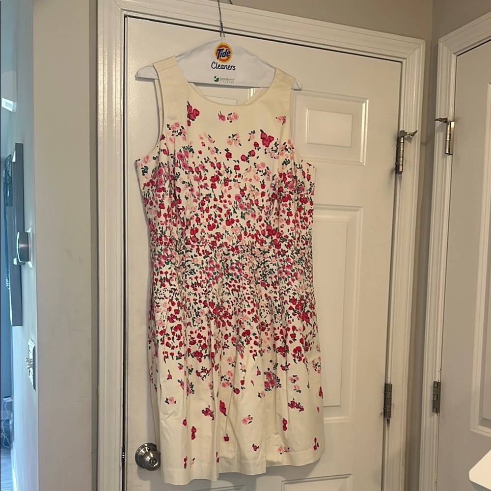 Talbots Cream and Pink Fit and Flare Midi Dress